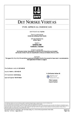 Unifire Nozzles DNV Certificate